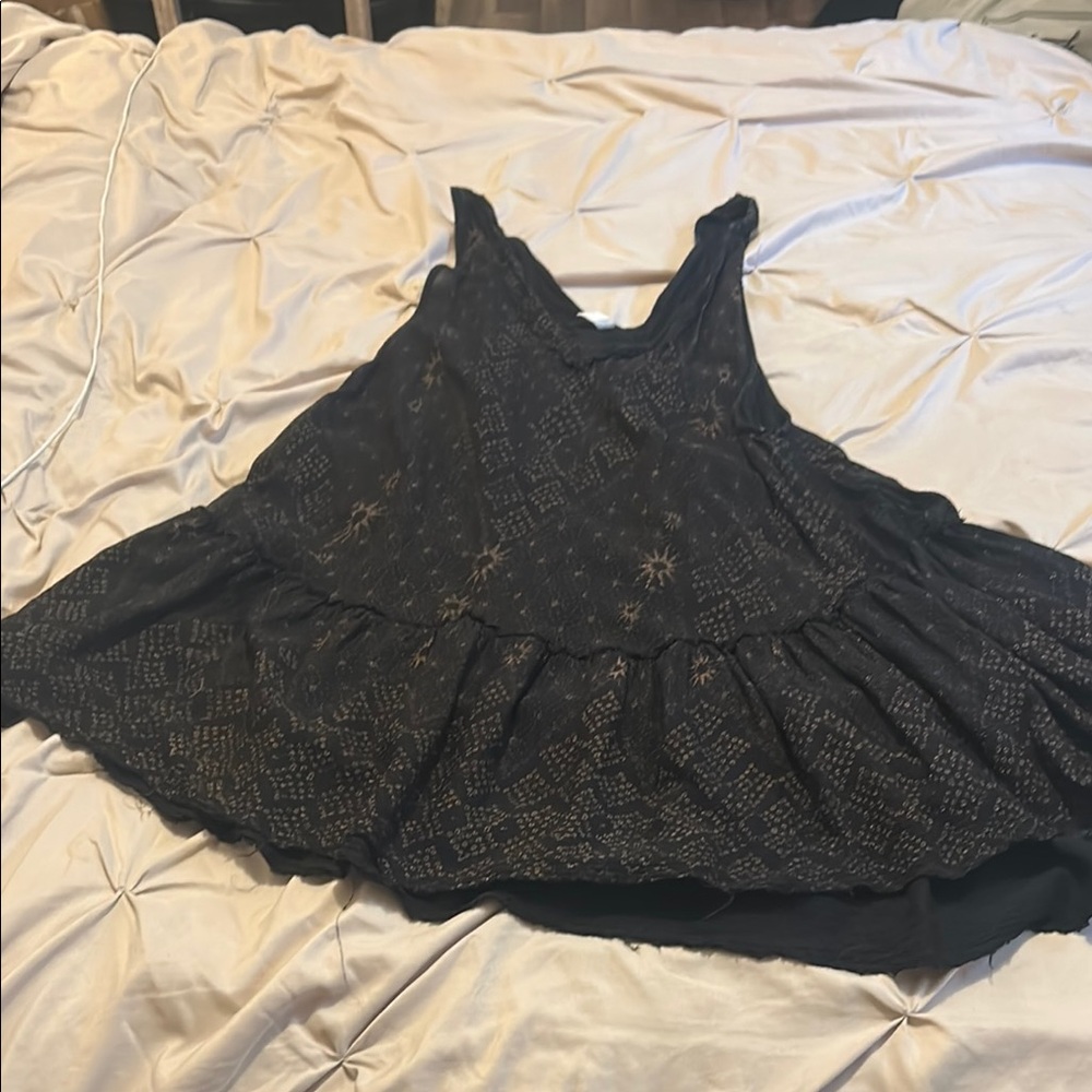 Free People Black and Gold Patterned Sleeveless Top